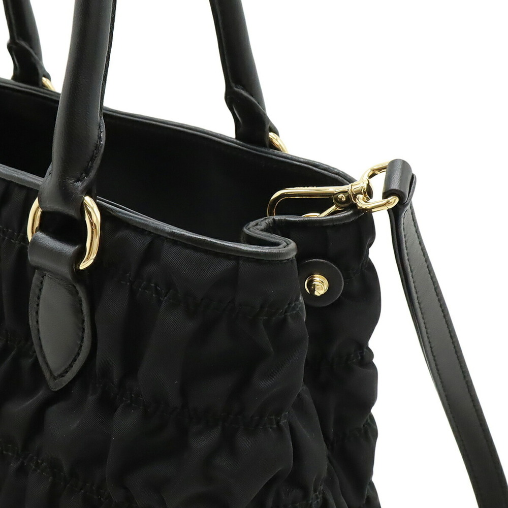 PRADA Gathered Handbag/Shoulder Bag in Nylon and Leather (NERO) Black (1BA173) - Picture 8 of 10